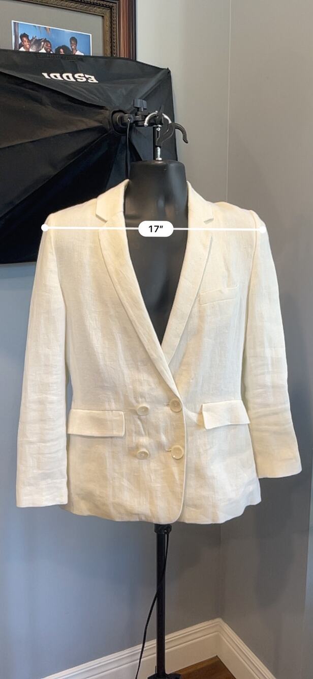 Zara Sz M Linen Blend Double Breasted Blazer Suit Jacket Ecru